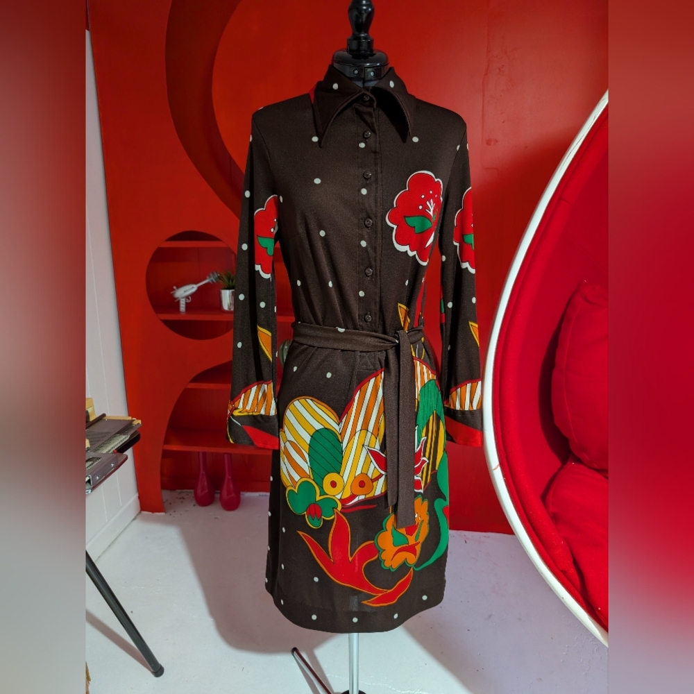 Vintage Floral Print Button-Up Dress